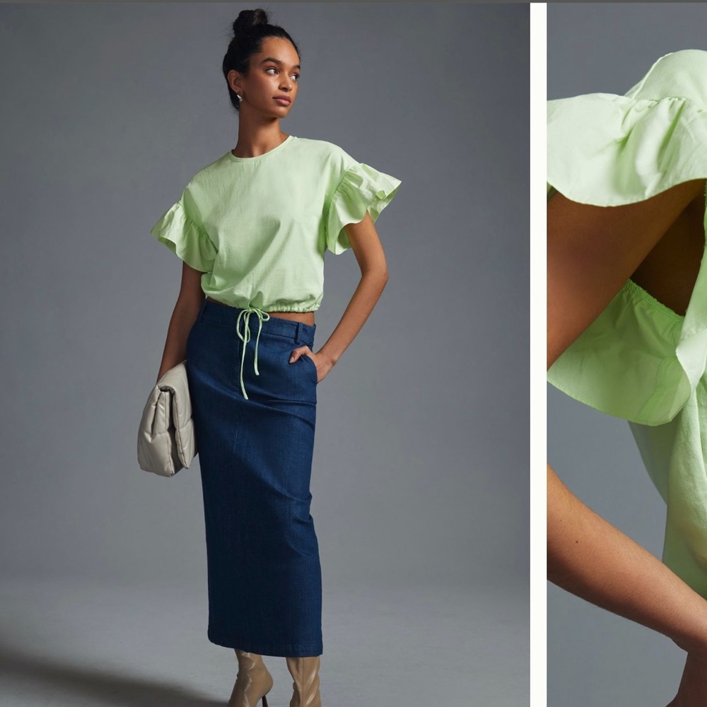 English Factory Green Ruffled Drop-Shoulder Top - Picture 2 of 4